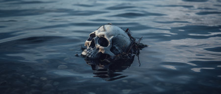 Polluted ocean, contamination of the sea caused, industrial waste, oil spills, and plastic pollution. Generative AIの素材