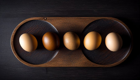 Eggs on a wooden plank. wooden background. Generative AIの素材