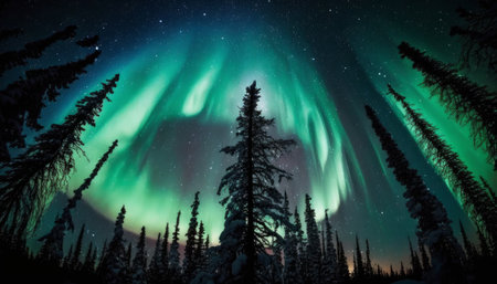 Northern lights, natural phenomenon, colorful and bright lights in the night sky. Generative AIの素材