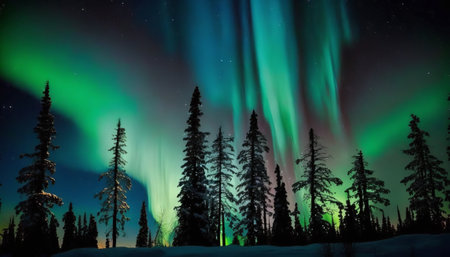 Northern lights, natural phenomenon, colorful and bright lights in the night sky. Generative AIの素材