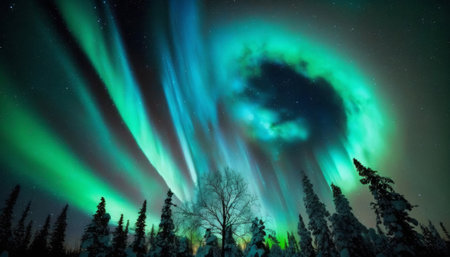 Northern lights, natural phenomenon, colorful and bright lights in the night sky. Generative AIの素材