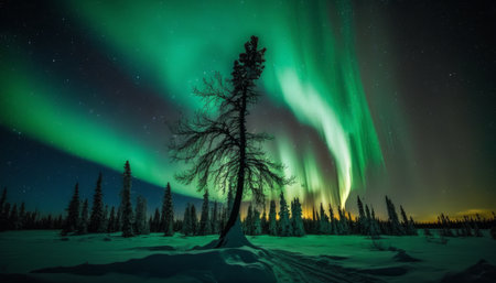 Northern lights, natural phenomenon, colorful and bright lights in the night sky. Generative AIの素材