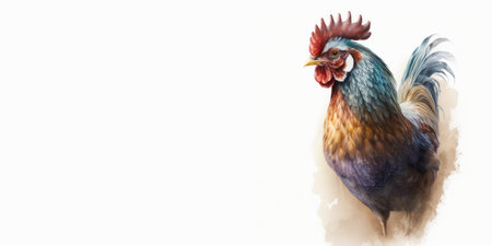 Watercolor drawing of a chicken on a white background. Chicken isolated on white background. Generative AIの素材