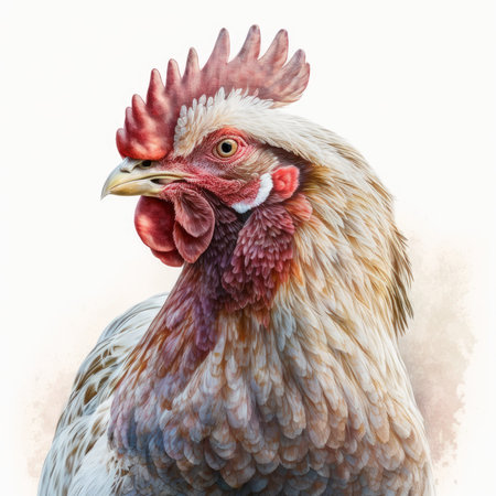 Watercolor drawing of a chicken on a white background. Chicken isolated on white background. Generative AIの素材