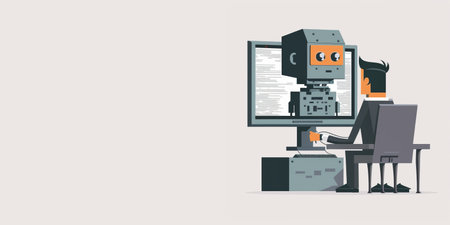 Robot working on computer. Generative AIの素材