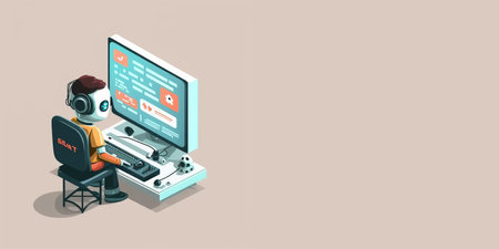 Robot working on computer. Generative AIの素材