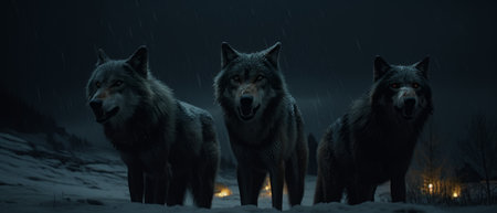 wolf pack in the night. Generative AIの素材