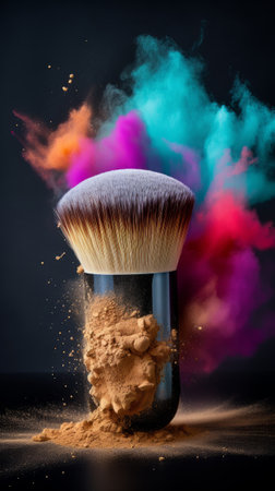 Lipstick that emits a burst of colorful dust, makeup or cosmetics concept. Generative AIの素材