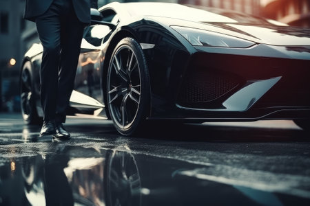 Businessman and sports car, concept of successful businessman. Generative AIの素材