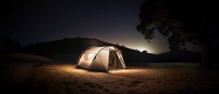 A tent that glows in the dark. Generative AIの素材