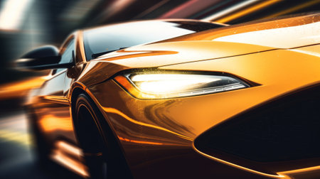 Close-up shot of a fast-speed car with various lights around it. Generative AIの素材