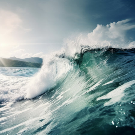 Waves gracefully roll and roll in the ocean. Generative AIの素材