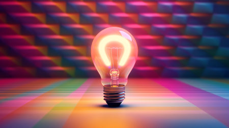 Light bulb shines on a bright and colorful background. Generative AIの素材