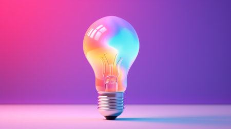 Light bulb shines on a bright and colorful background. Generative AIの素材