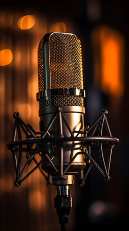 Studio microphone in a professional music studio. Generative AIの素材