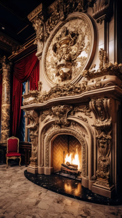 Luxurious house with a cozy fireplace. Generative AIの素材