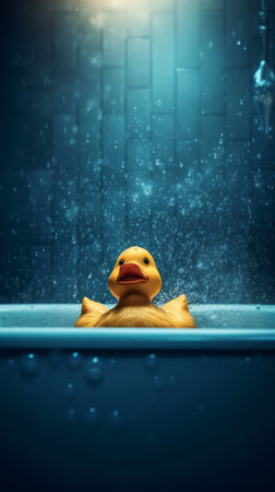 Cute duck swims in the bath, the concept of joy and playfulness. Generative AIの素材