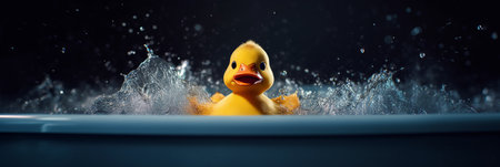 Cute duck swims in the bath, the concept of joy and playfulness. Generative AIの素材
