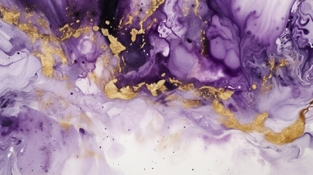 Elegant and luxurious abstract marble background with a combination of purple and gold colors. Generative AIの素材