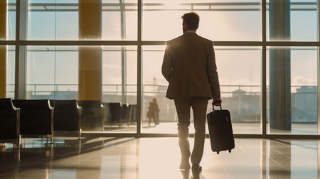 Business man in a suit at the airport, travel and business concept. Generative AIの素材