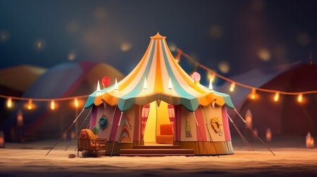 Colorful circus tent with lights and lamps. Generative AIの素材