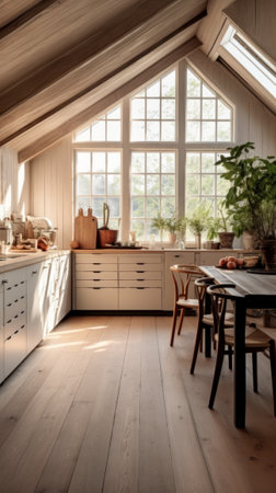 Scandinavian cuisine. Minimalistic and stylish kitchen with modern design. Generative AIの素材