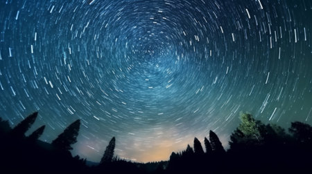 Spectacular stars at night with the North Star shining brightly. Generative AIの素材