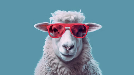 Funny sheep in sunglasses. Generative AIの素材