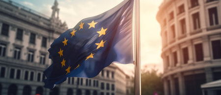 Europe flag with blurred background. Generative AIの素材
