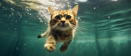 Cat swims gracefully underwater. Generative AIの素材