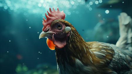 Chicken swims gracefully underwater. Generative AIの素材