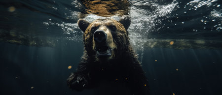 Bear swim gracefully underwater. Generative AIの素材