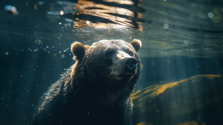 Bear swim gracefully underwater. Generative AIの素材