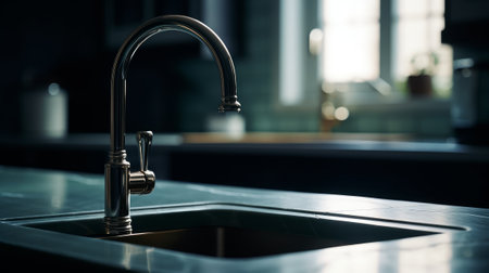 Faucet in a modern kitchen. Elegant and modern design. Generative AIの素材