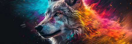 Abstract portrait of an wolf with colorful paint. Generative AIの素材