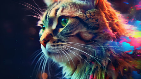 Abstract portrait of an cat with colorful paint. Generative AIの素材