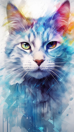 Abstract portrait of an cat with colorful paint. Generative AIの素材