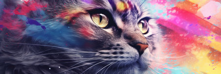 Abstract portrait of an cat with colorful paint. Generative AIの素材