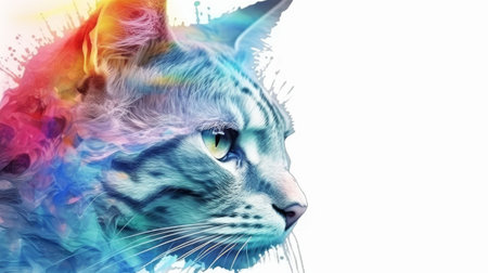 Abstract portrait of an cat with colorful paint. Generative AIの素材