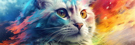 Abstract portrait of an cat with colorful paint. Generative AIの素材