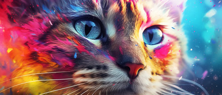 Abstract portrait of an cat with colorful paint. Generative AIの素材