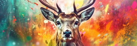 Abstract portrait of an deer with colorful paint. Generative AIの素材