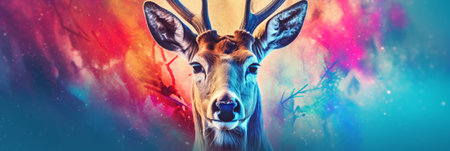 Abstract portrait of an deer with colorful paint. Generative AIの素材