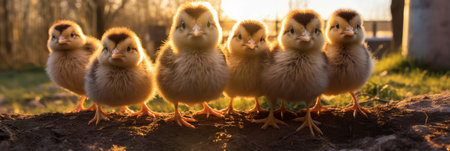 Selfie of chickens in a sunny botanical garden. Playful interaction of chickens in a lush garden. Generative AIの素材