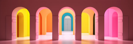 Decorative neon room with a tunnel. Generative AIの素材