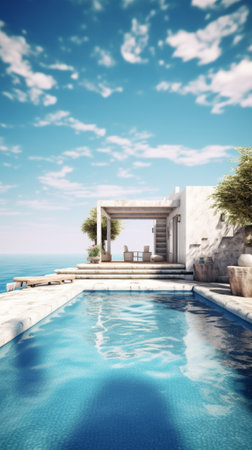Luxury villa with infinity pool. Generative AIの素材