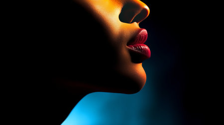 Minimalist silhouette of female lips. Generative AIの素材