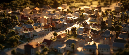 Miniature city at sunset. Generative AIの素材