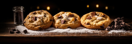 Delicious cookies with chocolate crumbs. Fresh and appetizing cookies. Generative AIの素材