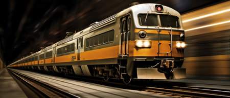 A high-speed train is rushing along the tracks. Generative AIの素材